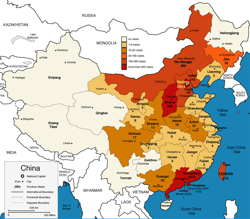 map of china provinces. Map of SARS cases in China#39;s