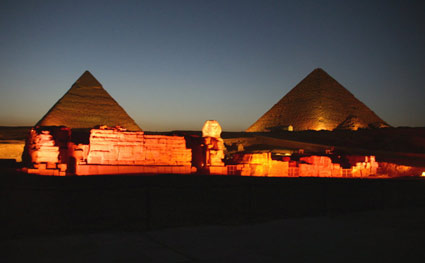 Pyramid Fields from Giza in Egypt at night