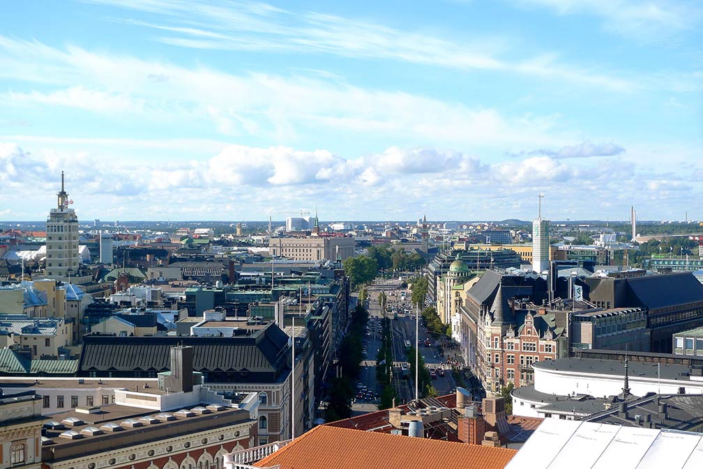 Central Helsinki and Mannerheimintie road, seen from Erottaja Fire Station.