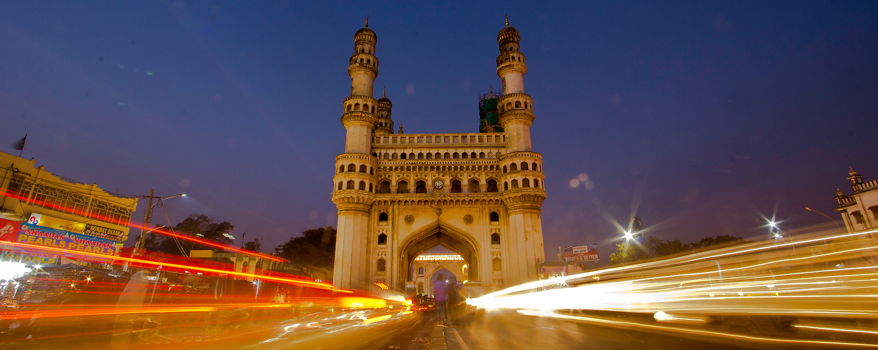 Charminar mosque in Hyderabad at night