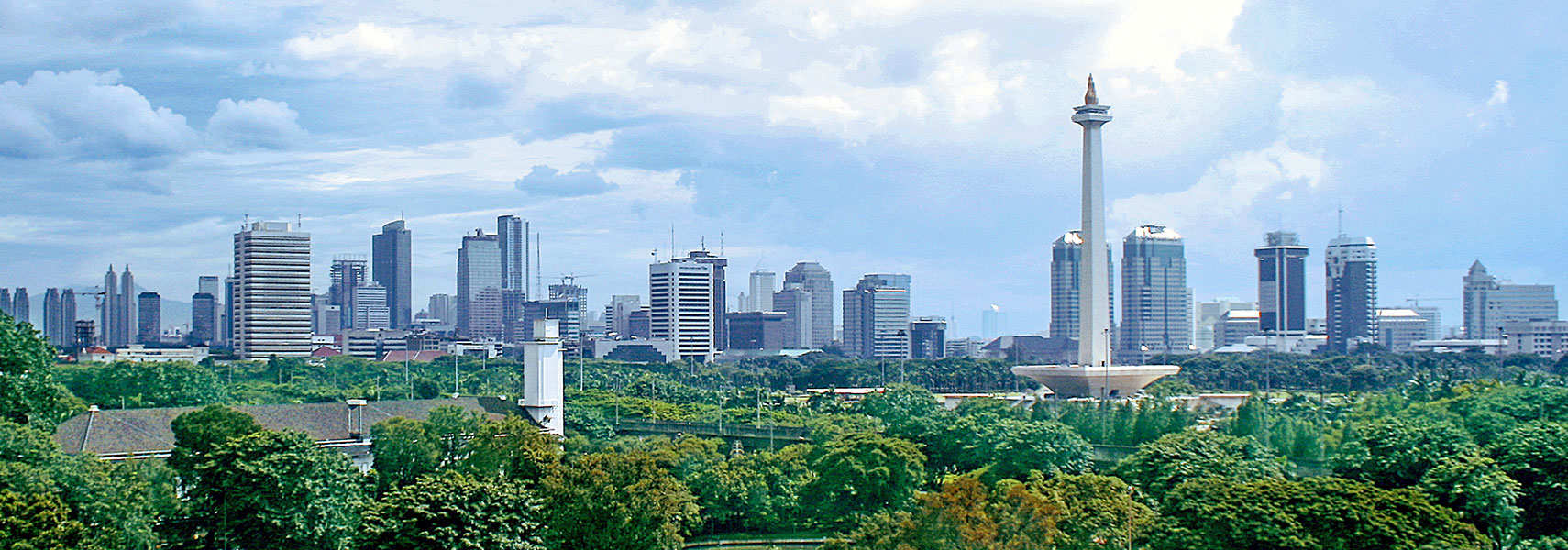 Jakarta Skyline seen from Istiqlal mosque, with Monas the National Monument