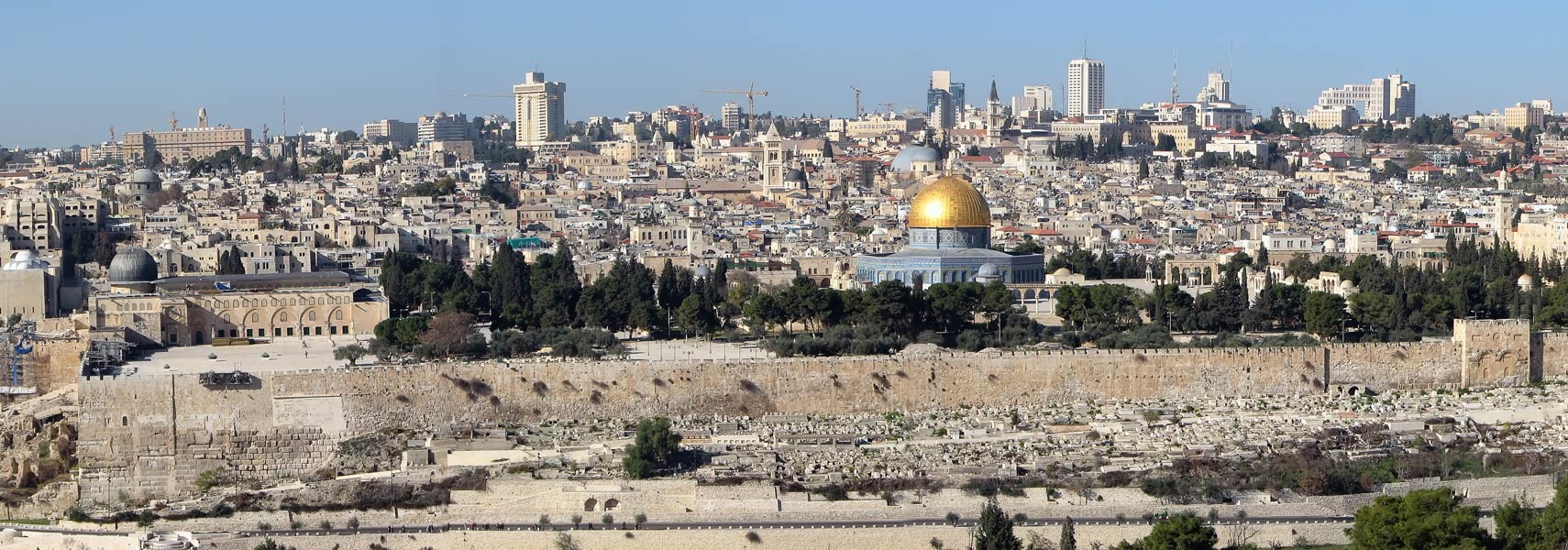 Panorama view of Jerusalem with the Temple Mount and the Dome of the Rock.