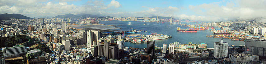 Panorama view of Busan (Pusan) Harbor