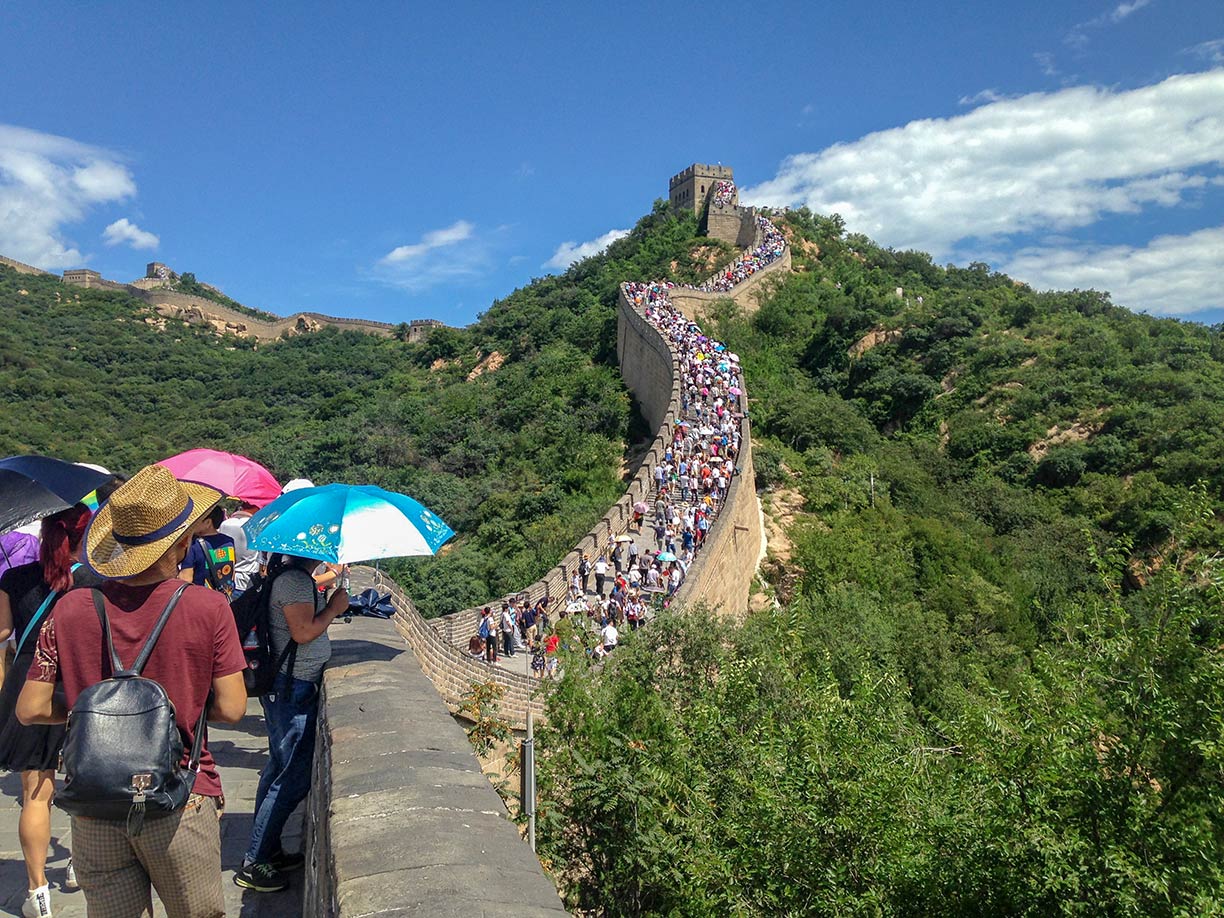 Tourists on the Great Wall of China near the 4th tower.