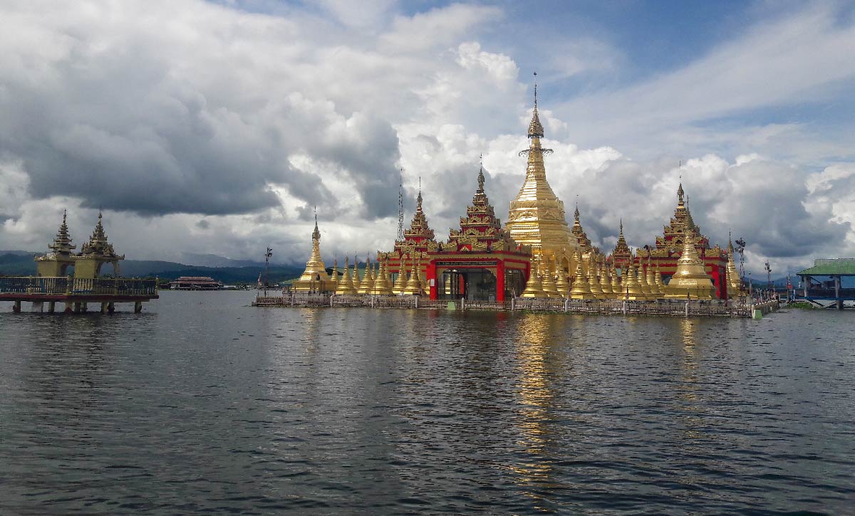 Indawgyi Pagoda at Indawgyi Lake in the Kachin State in northern Myanmar.