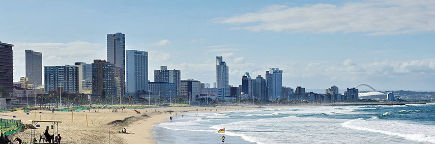 uShaka Beach and skyline of Durban, South Africa