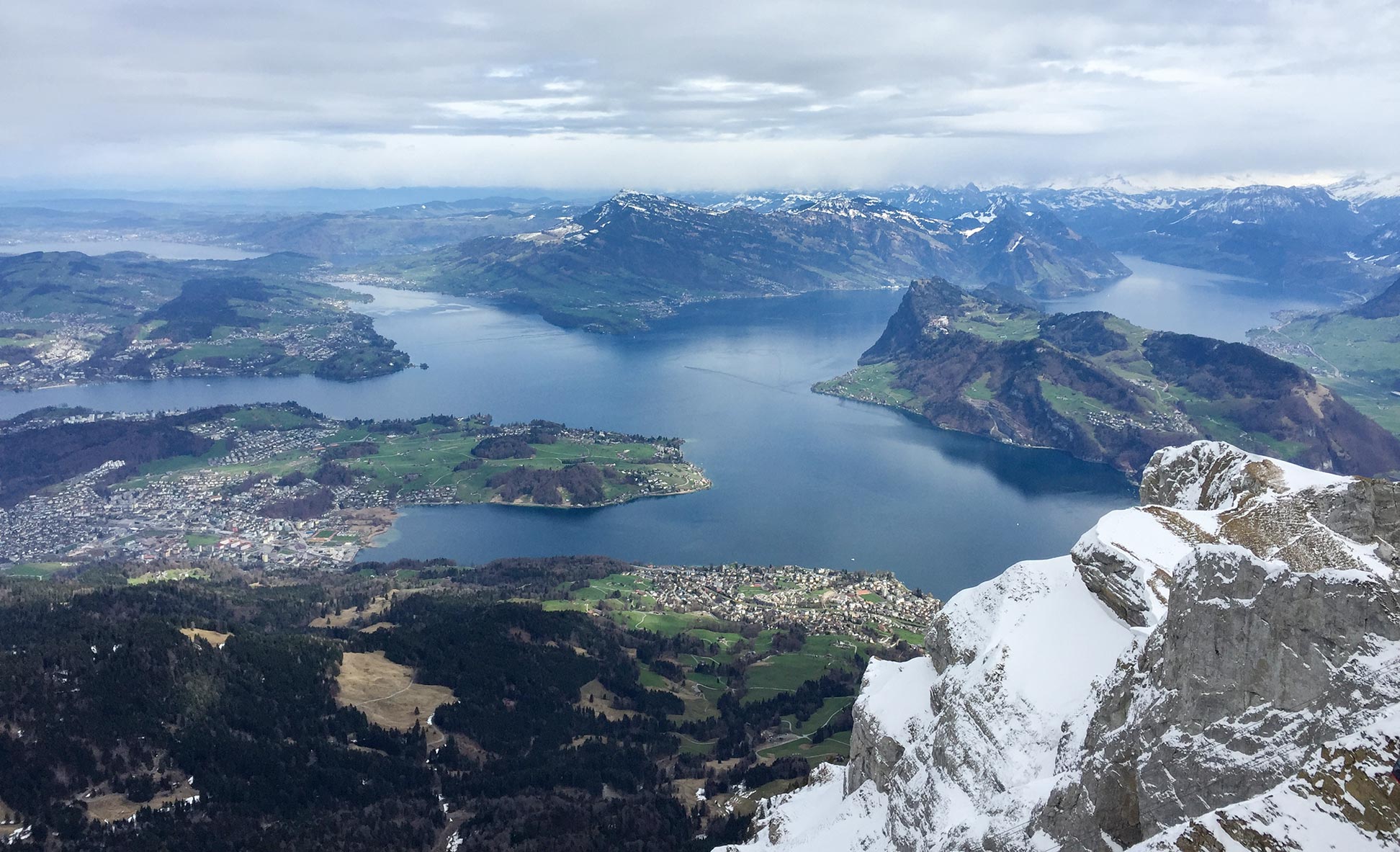 View from Pilatus on Vierwaldstättersee (Lake Lucerne), the birthplace of Switzerland.