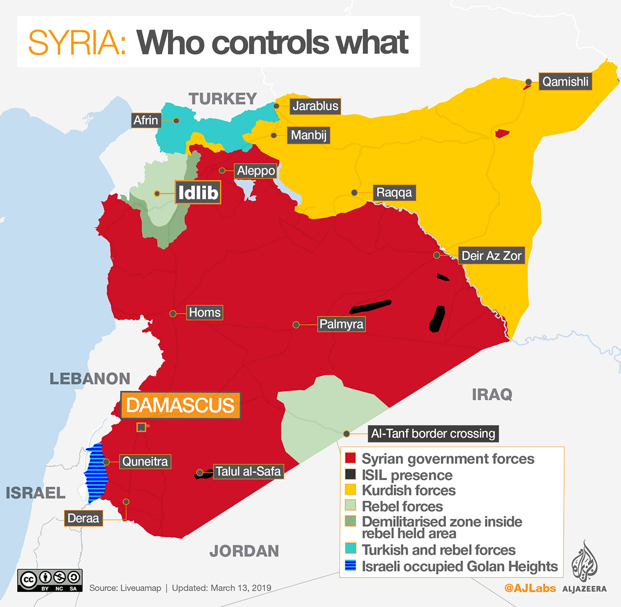 Map of Syrian war showing the location of the diverse occupied territories