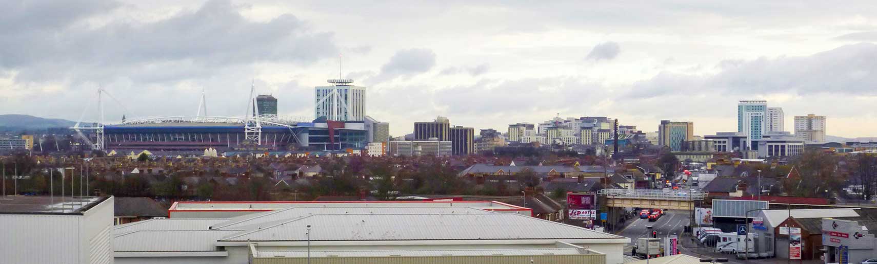 Cardiff skyline with Millennium Stadium, Wales, United Kingdom