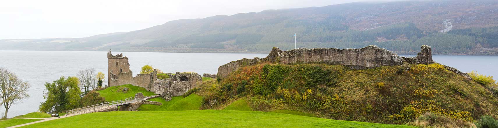 Ruins of Urquhart Castle at Loch Ness, Scotland, UK