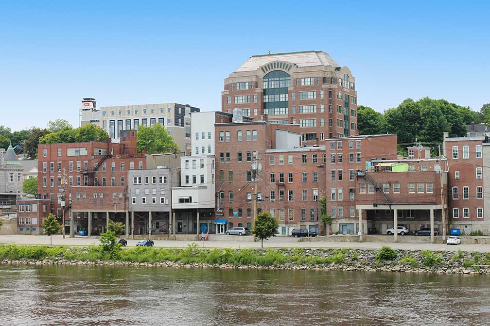 Downtown Augusta seen from across Kennebec River, State of Maine, United States