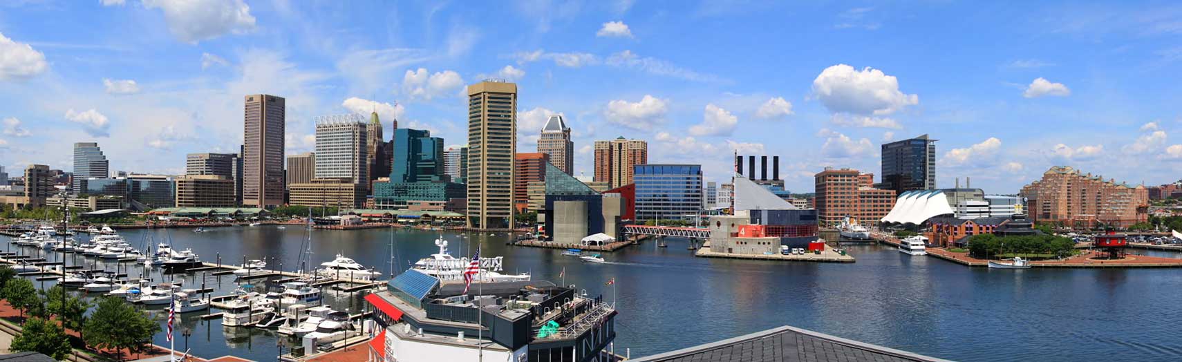 Panorama of Baltimore, showing the Inner Harbor and adjacent buildings in Baltimore, Maryland