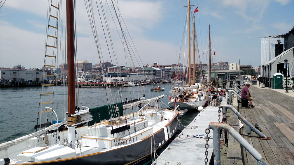 Sailboat charters docked at the pier of Portland, Maine