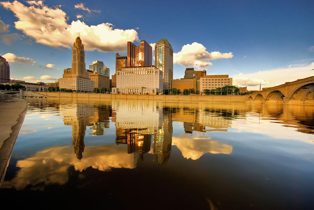 Skyline of Columbus at Scioto River, Ohio