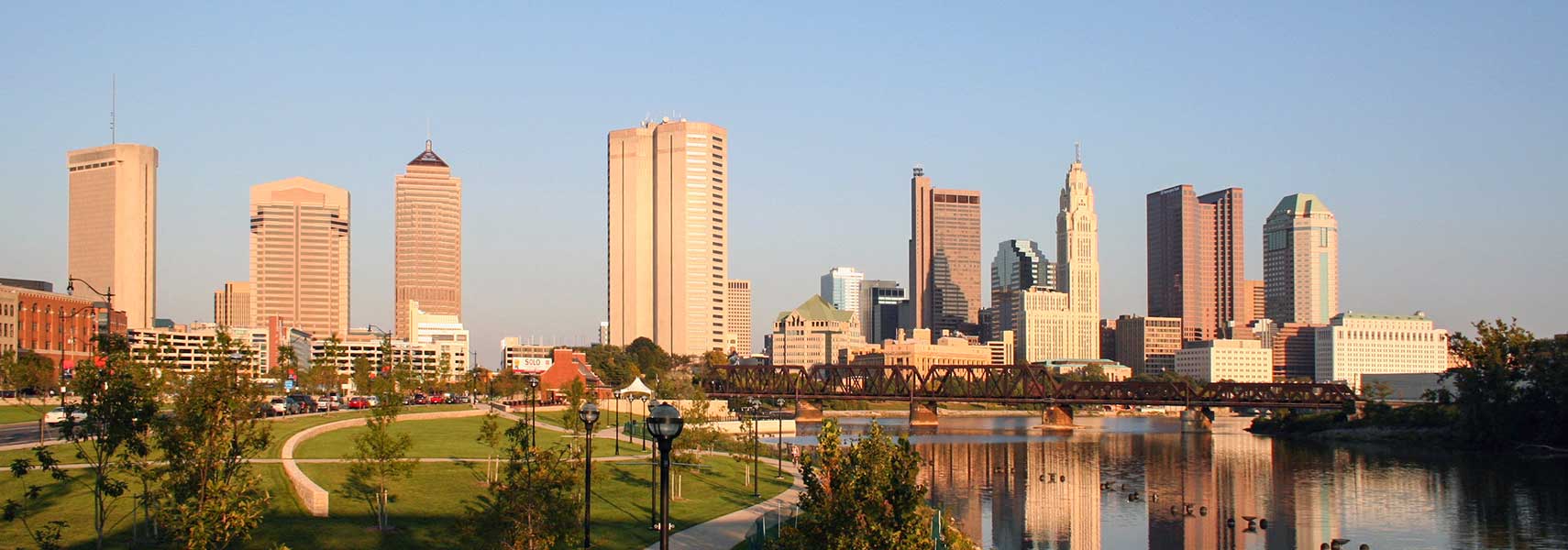 Skyline of Columbus at Scioto River, Ohio