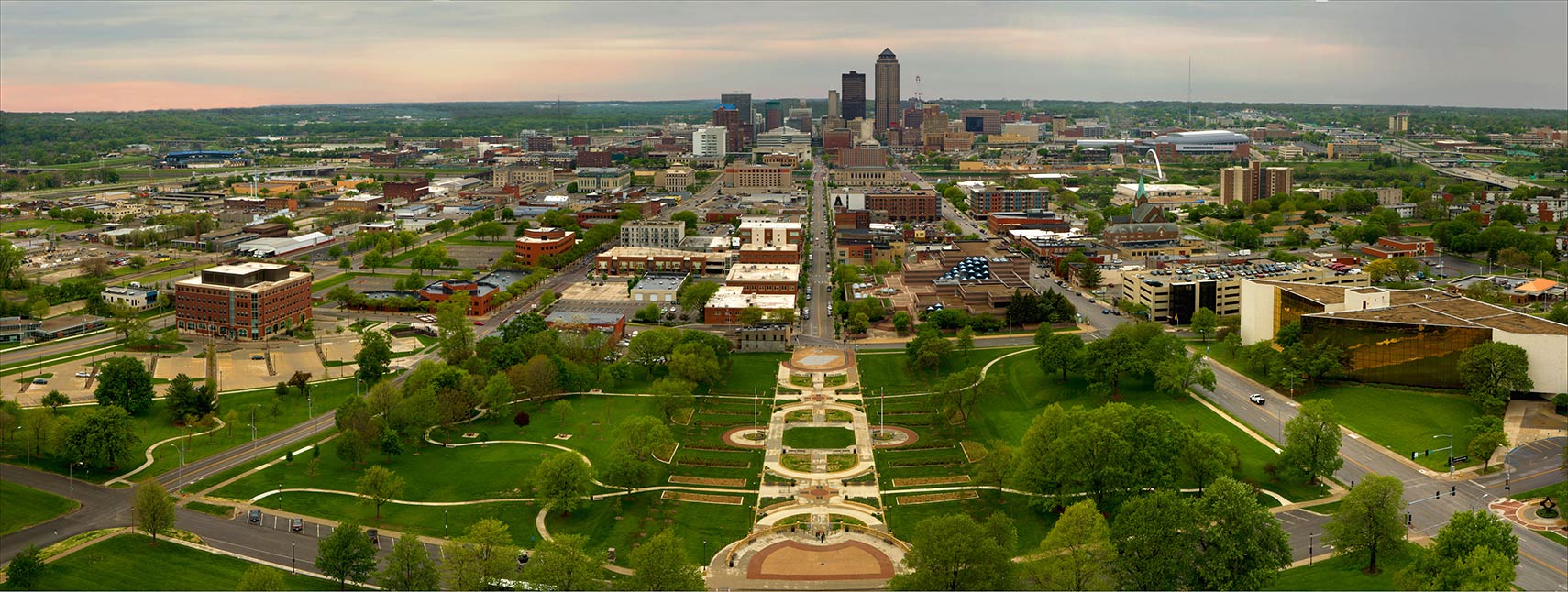 Downtown Des Moines, view from top of Iowa Capitol Building