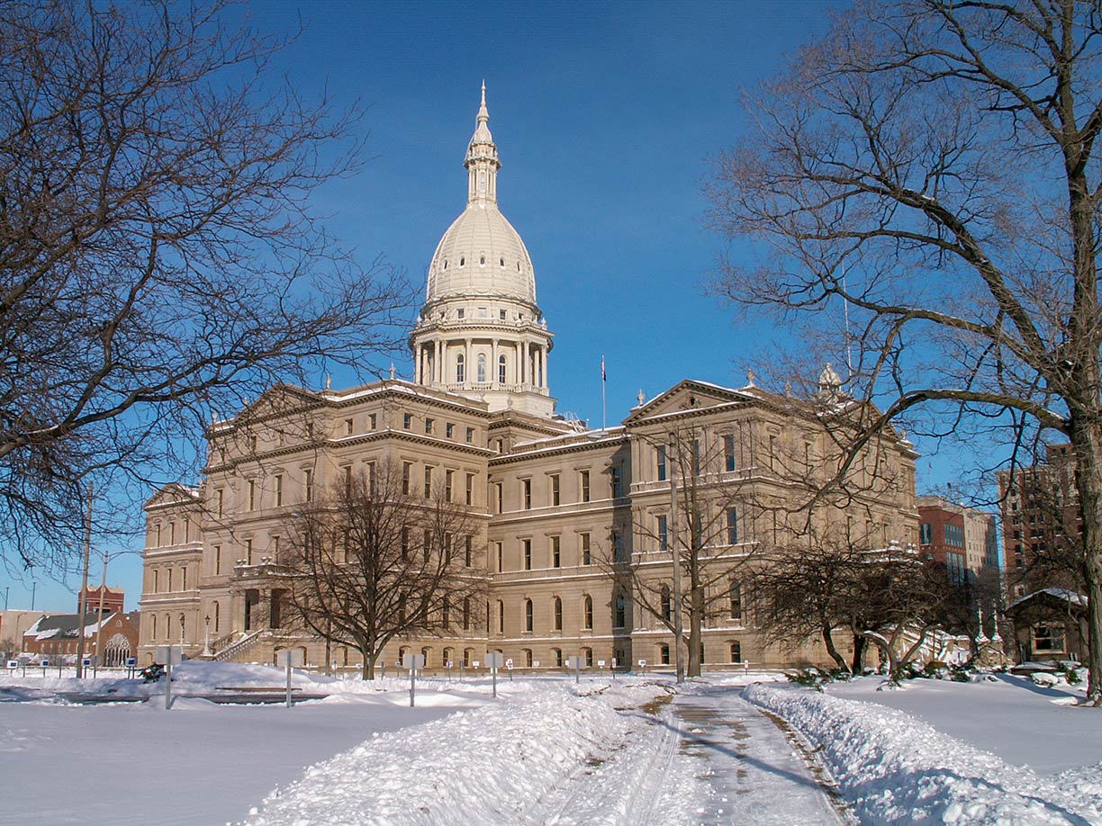 Michigan State Capitol in Winter, in the city of Lansing