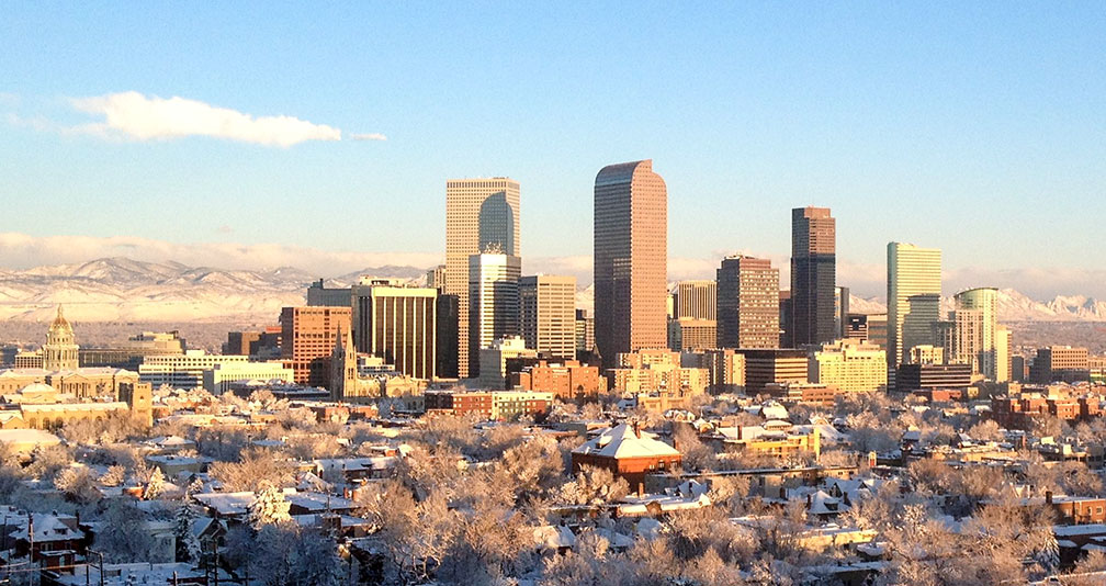 Skyline of Denver Colorado in Winter