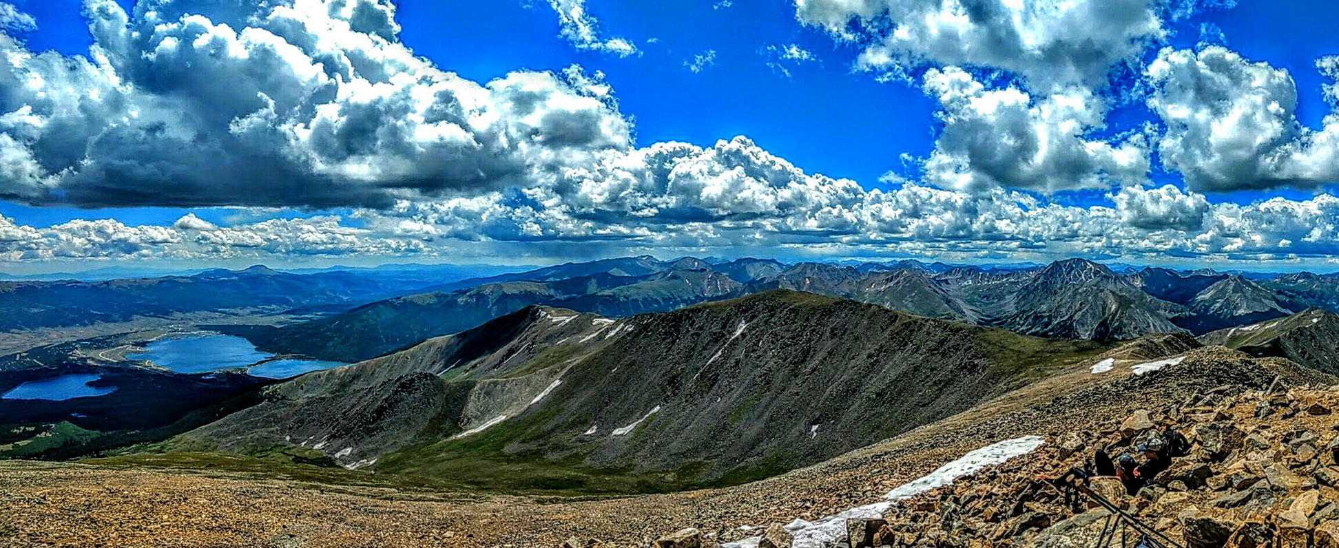 View of the Twin Lakes from Mount Elbert, Sawatch Range, Colorado, US