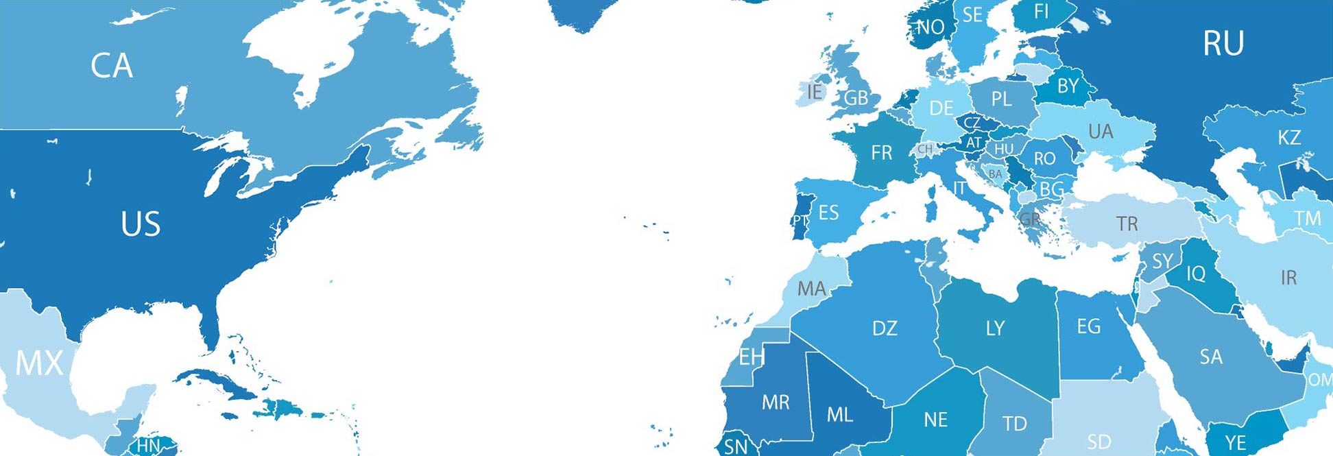 Map detail with ISO 3166-1 alpha-2 codes in place of the names of countries