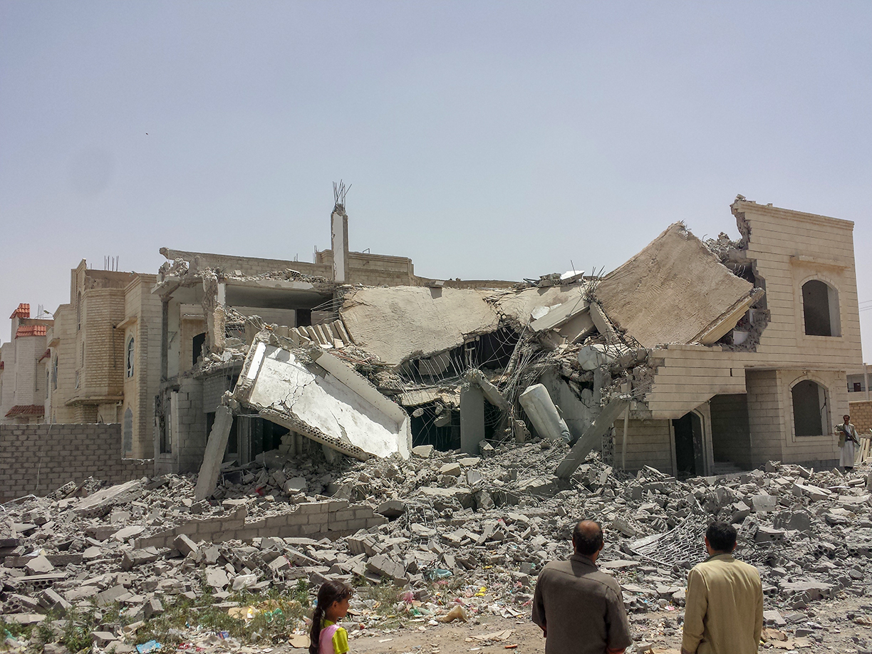 Destroyed house in Sanaa hit by a Saudi-led air strike.