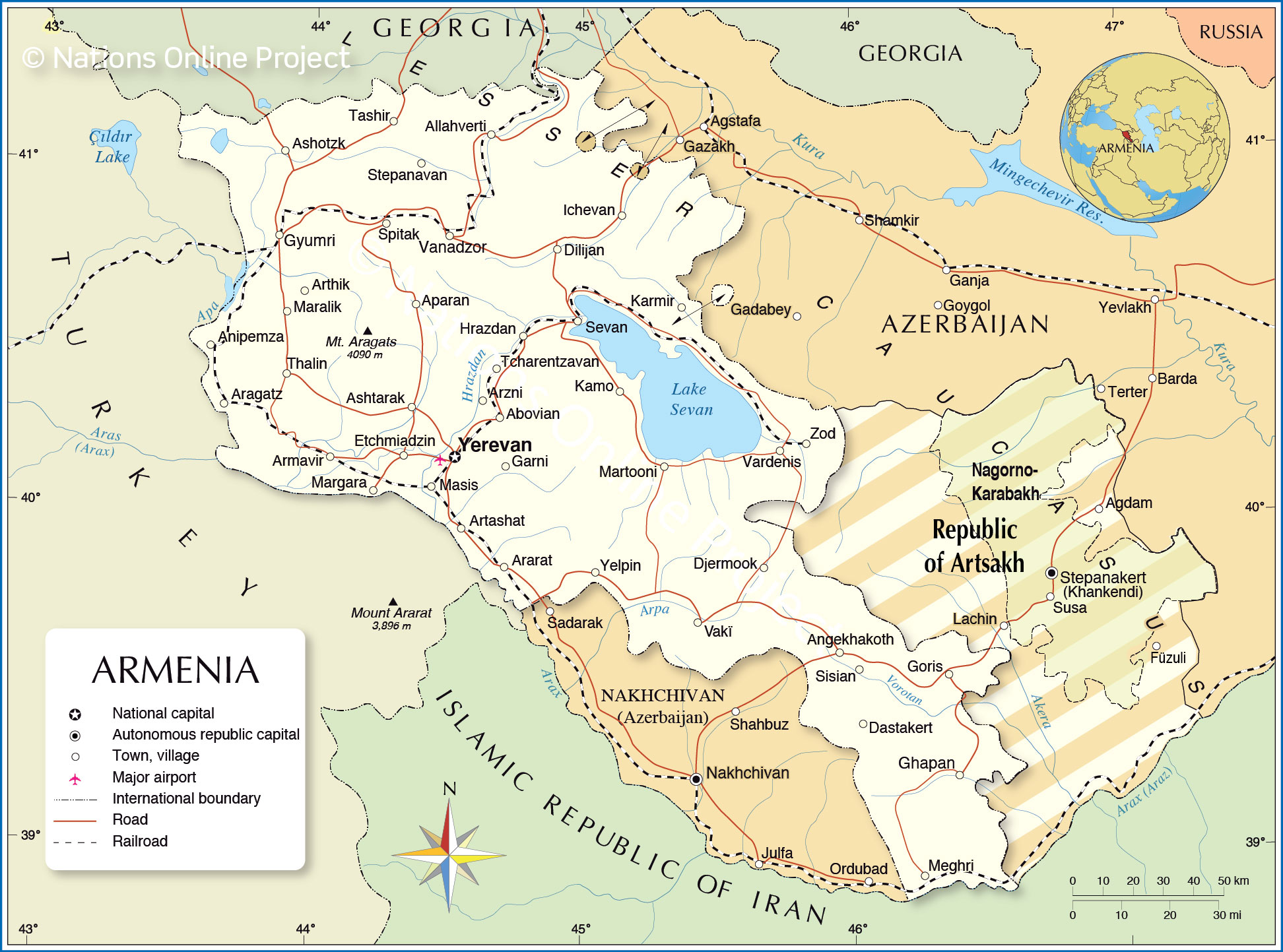 Political Map of Armenia  and the Nagorno-Karabakh Republic (Artsakh)