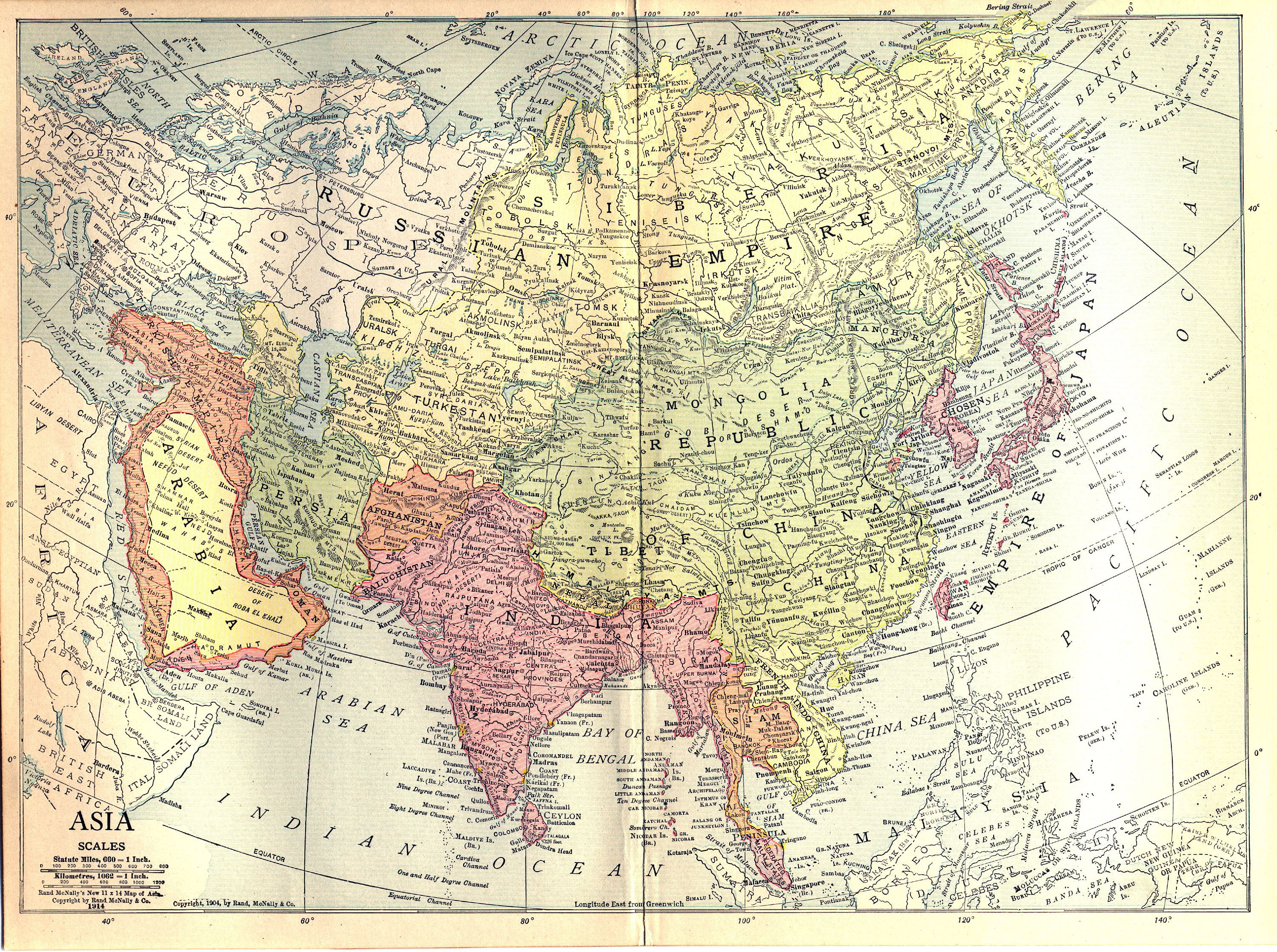 Historical Map of Asia (1914)