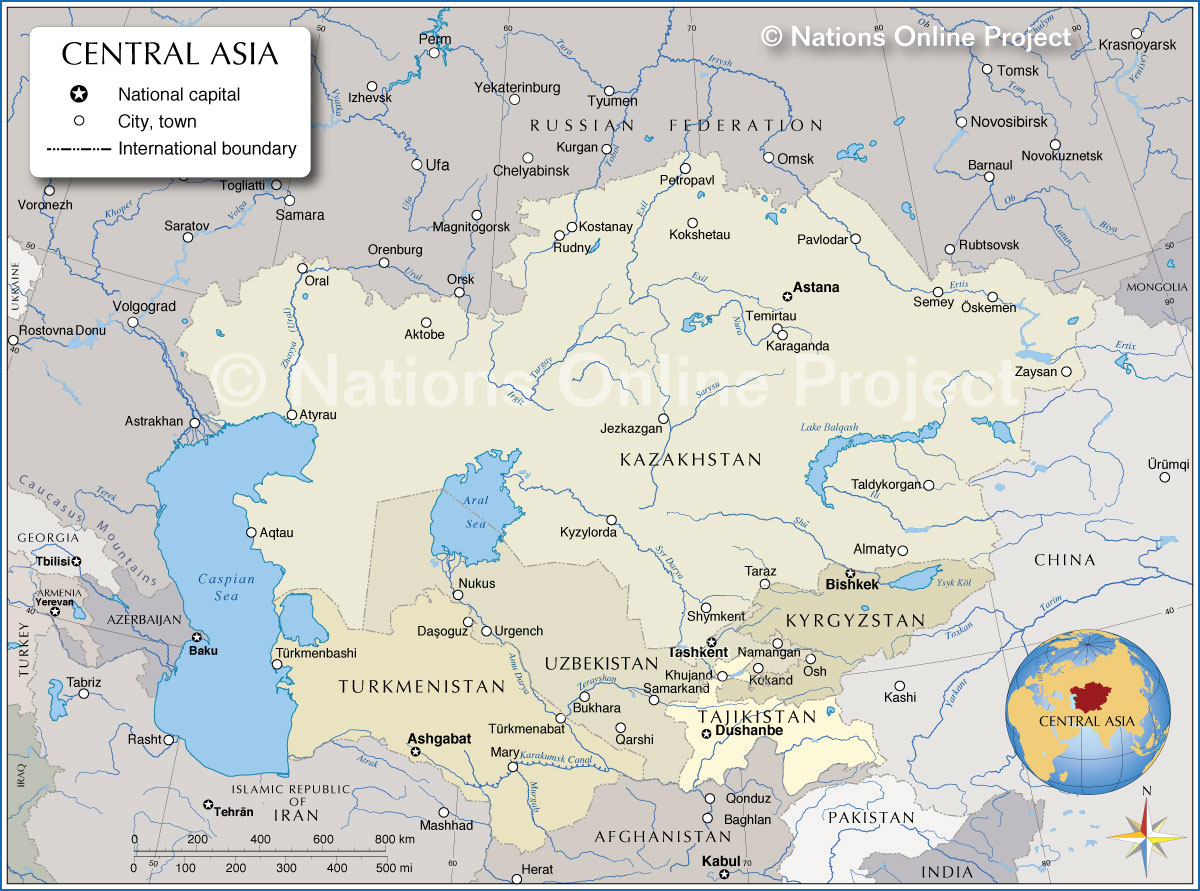 Central Asia Countries And Regions Map 