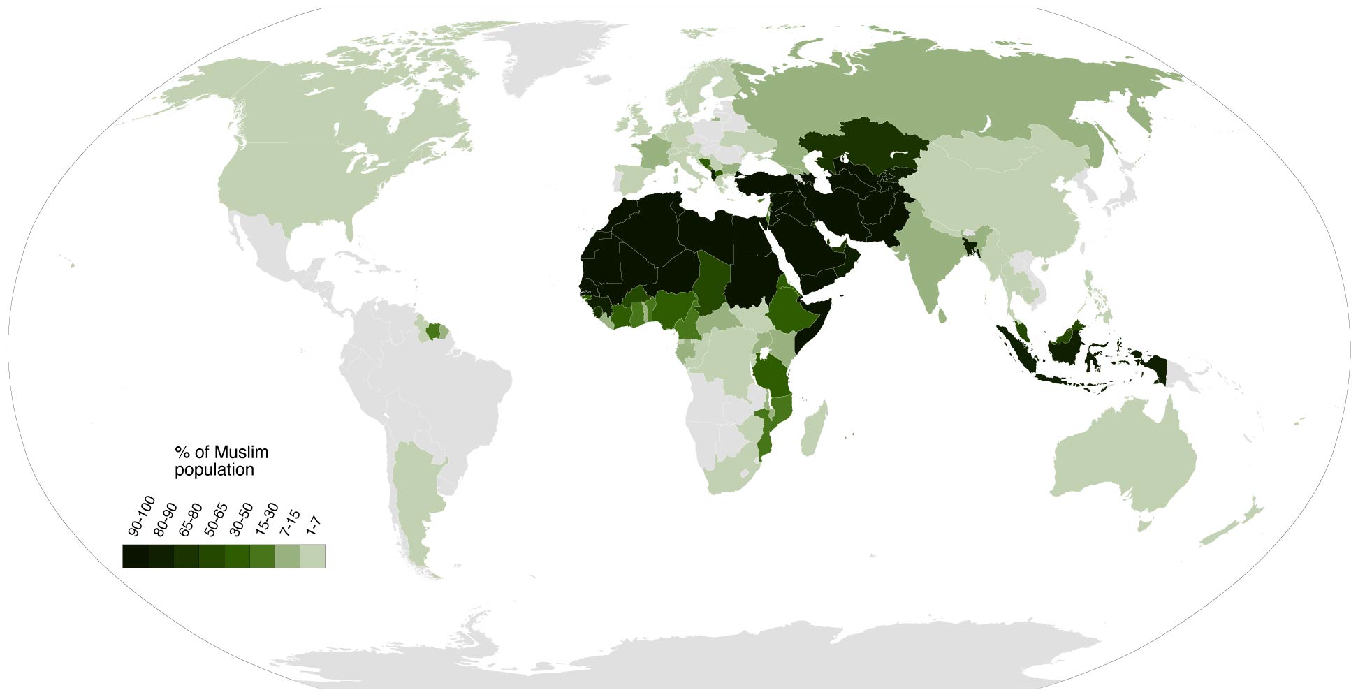 Worldmap of percentage of the Muslim population in each country