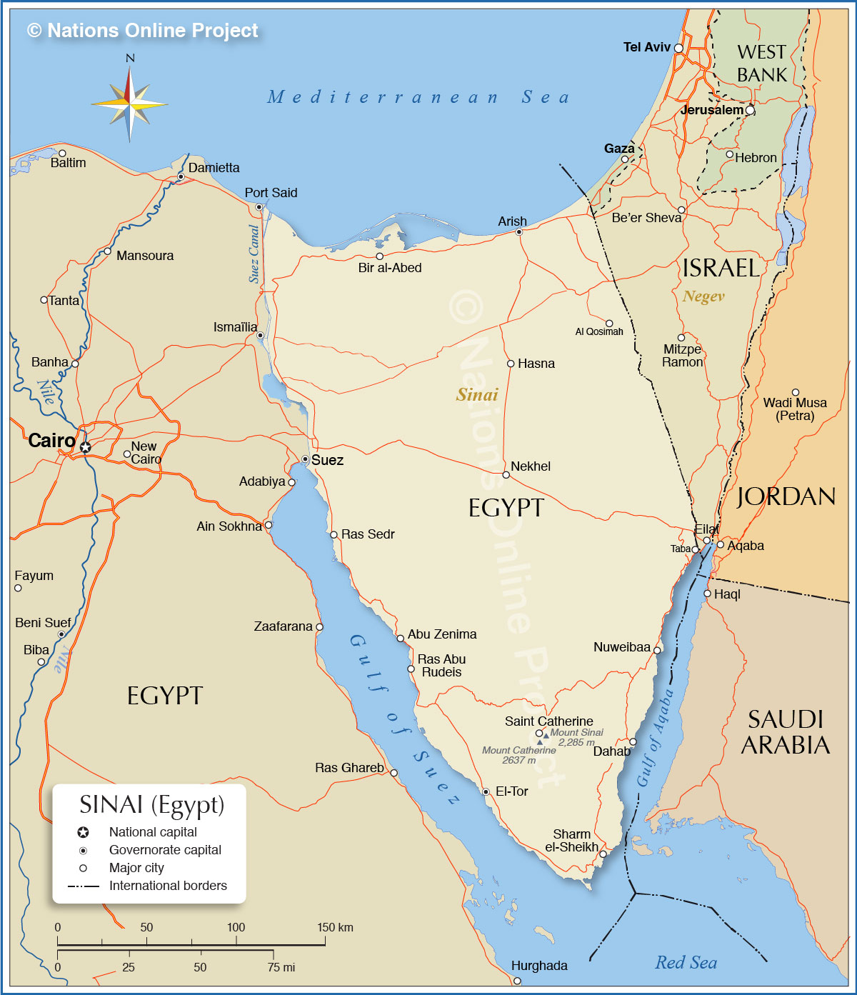 middle east map sinai peninsula Political Map Of Sinai Peninsula Nations Online Project middle east map sinai peninsula