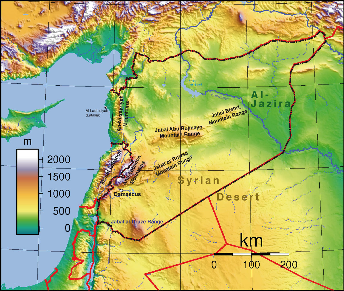 Topographic Map of Syria