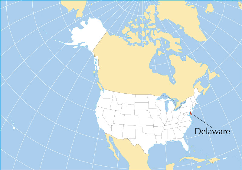 Location map of Delaware state in the US
