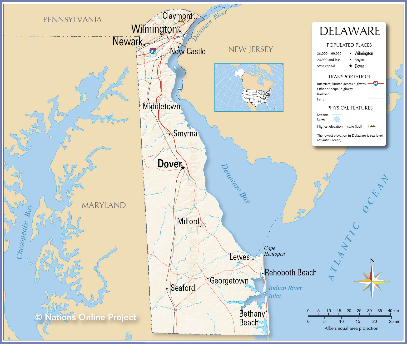 Reference Maps of Delaware, USA - Nations Online Project