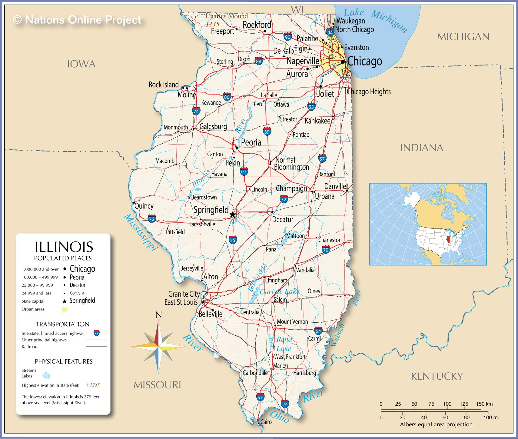 Reference Maps Of Illinois USA Nations Online Project