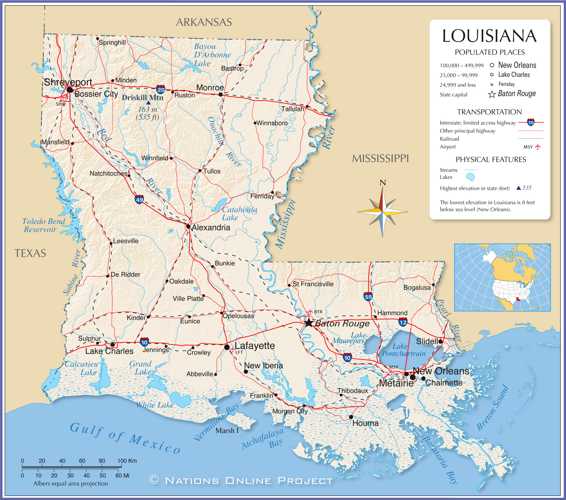 Reference Maps of Louisiana, USA Nations Online Project