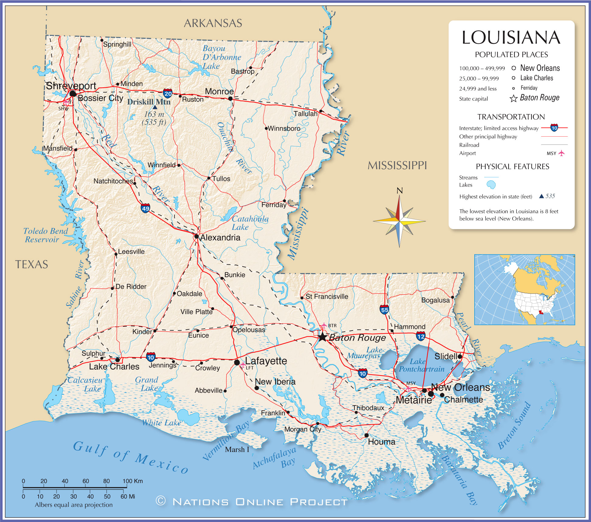 Reference Maps of Louisiana, USA - Nations Online Project