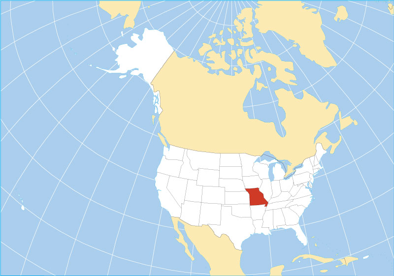 Location map of Missouri state in the USA