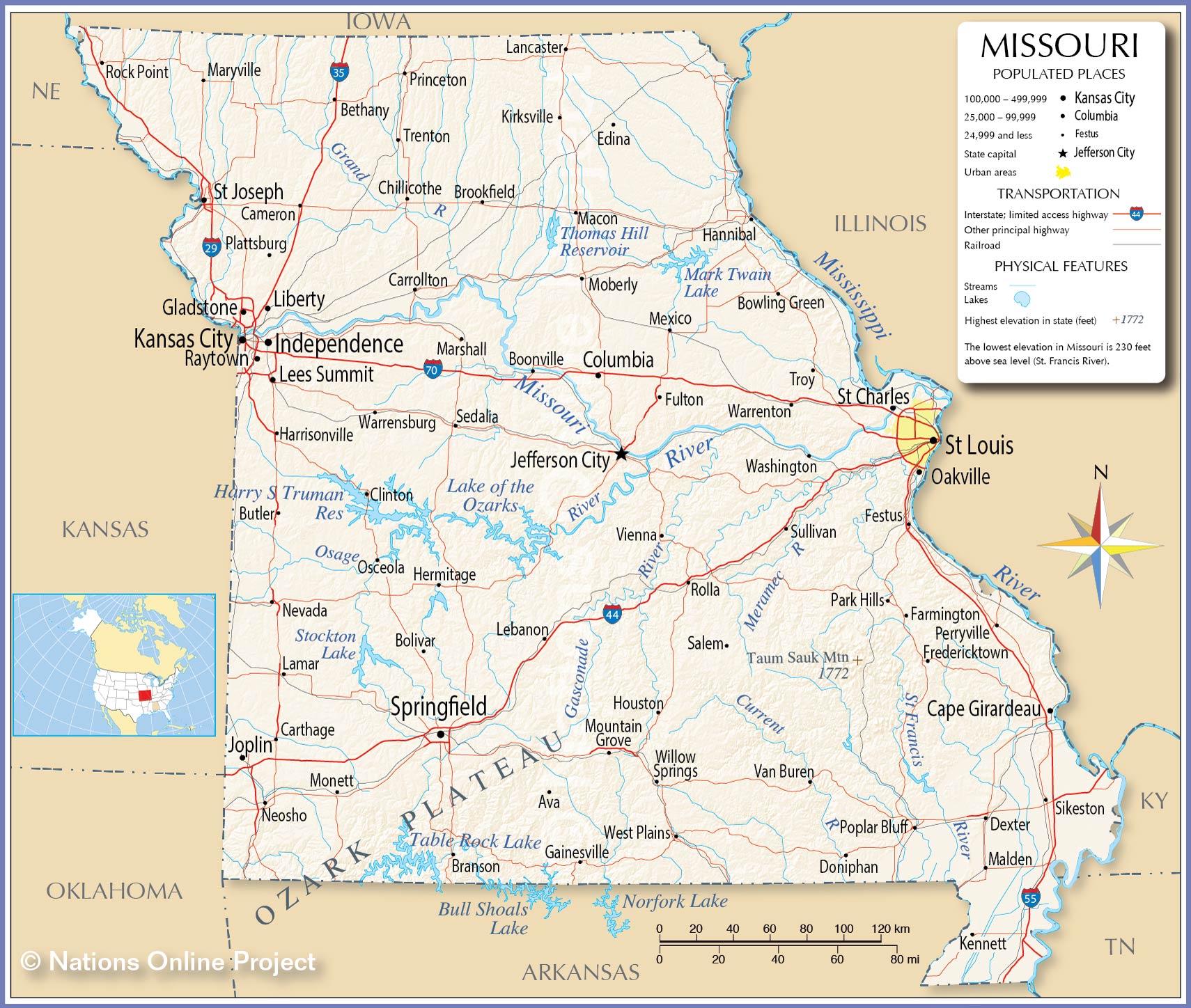 Reference Map of Missouri, USA - Nations Online Project