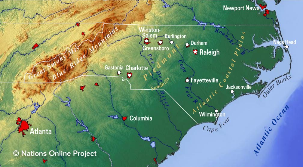 Map Of The State Of North Carolina Usa Nations Online Project