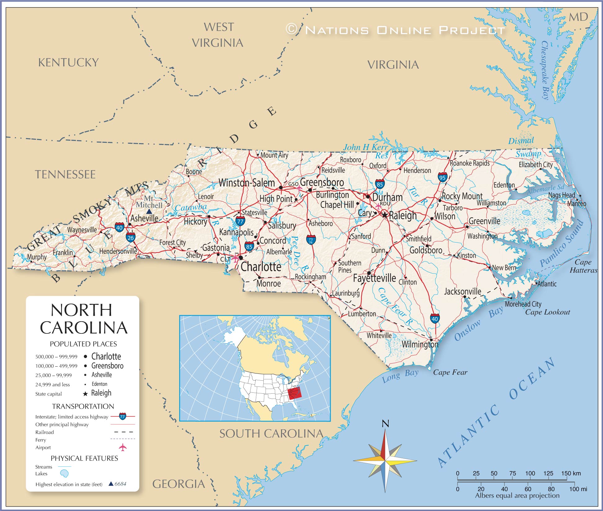 Map of the State of North Carolina, USA Nations Online Project