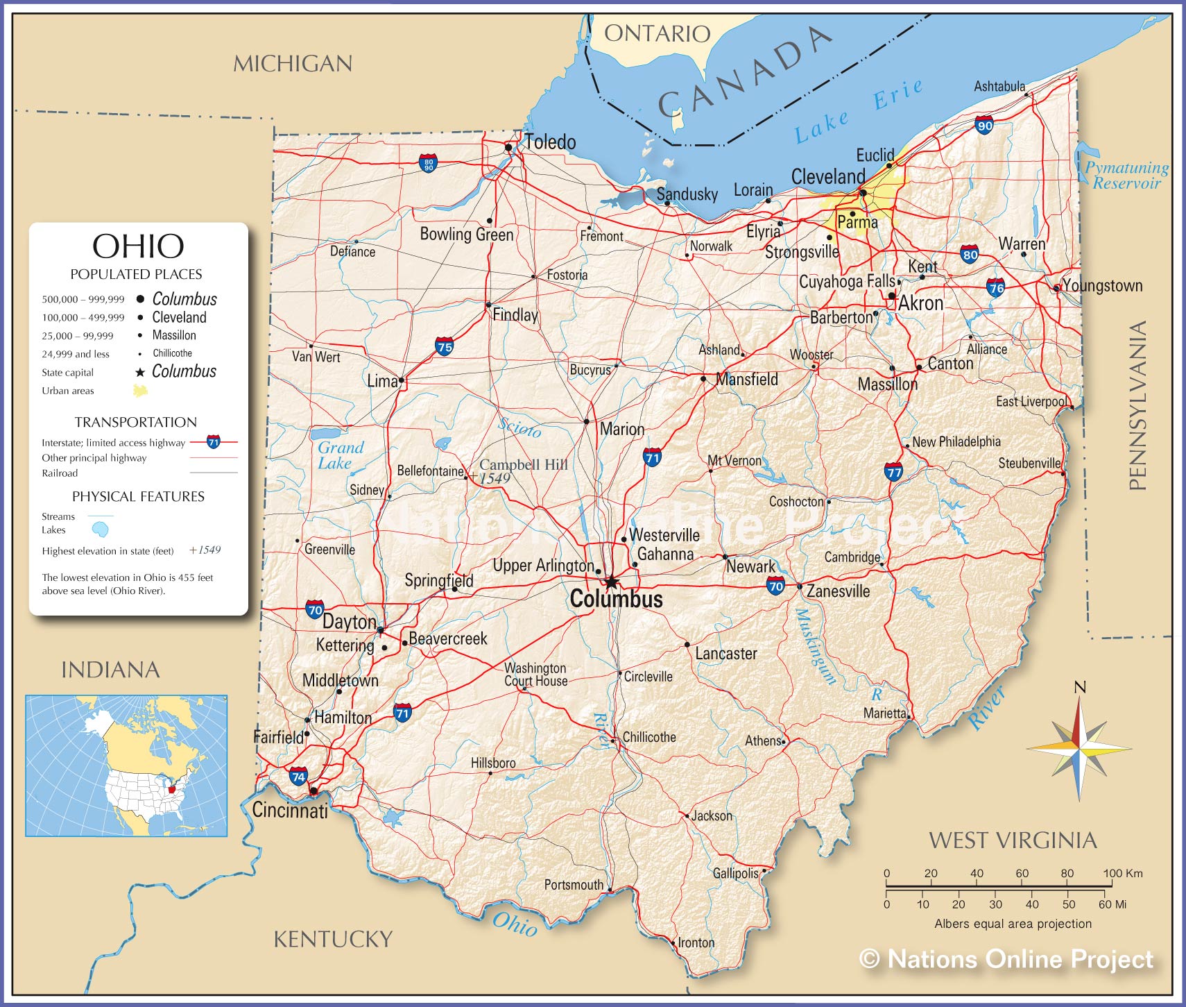 Reference Maps Of Ohio Usa Nations Online Project