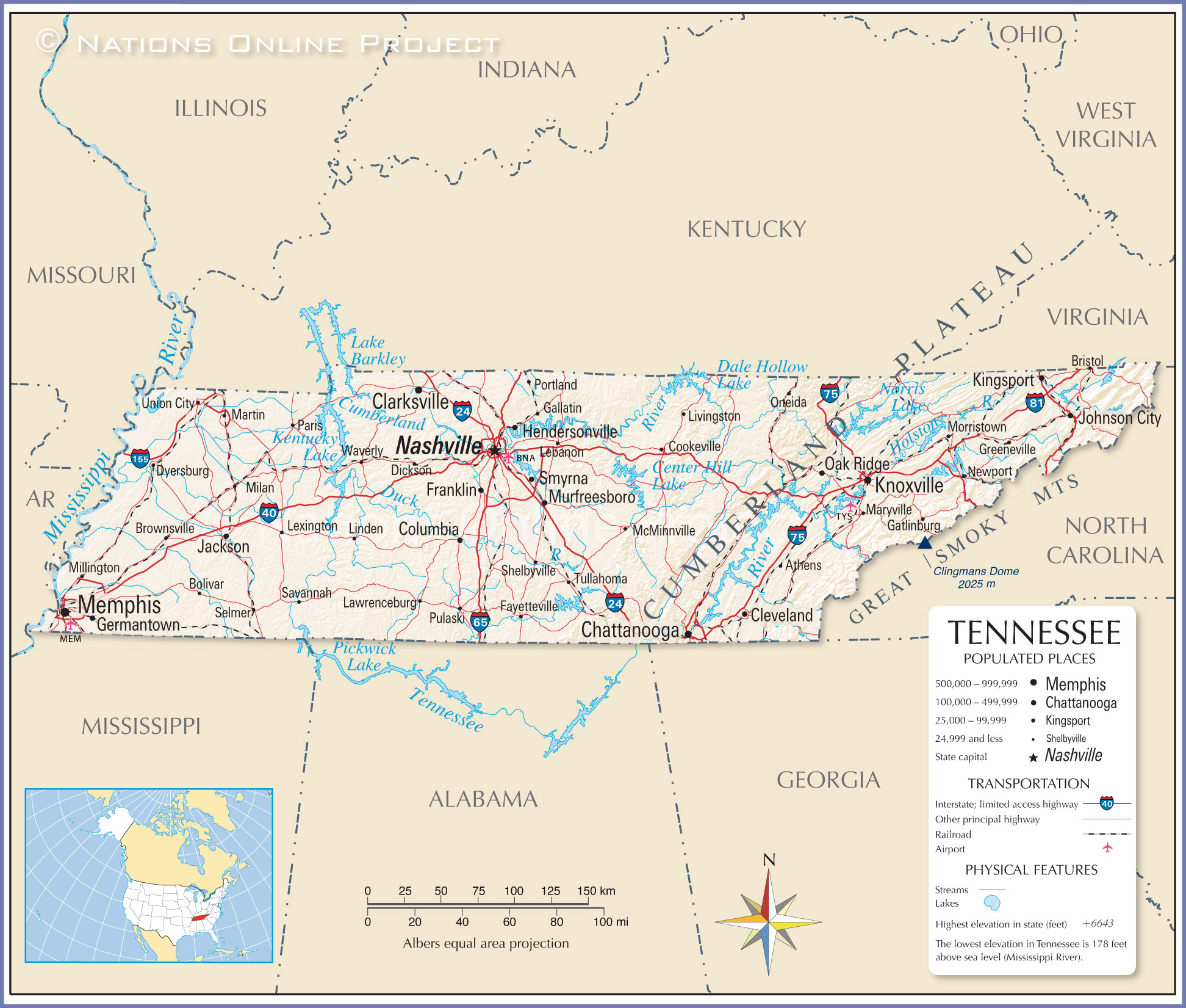 Large Map Of Tennessee
