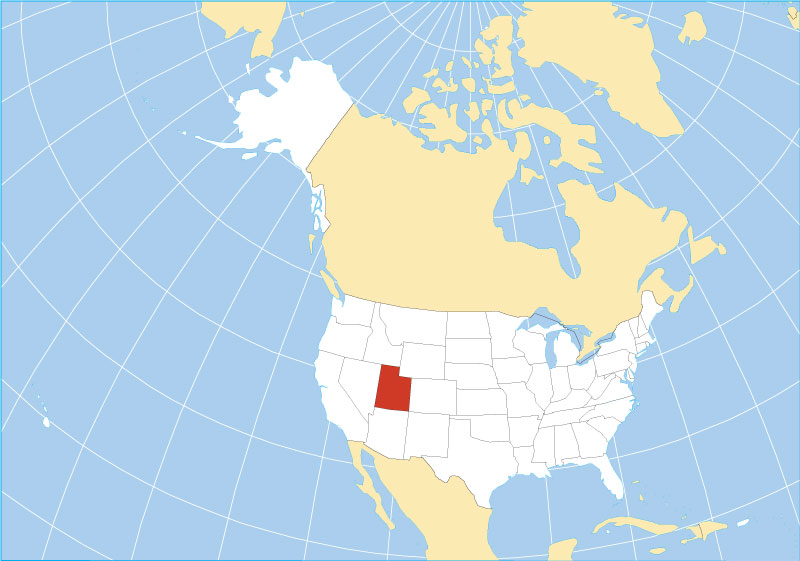 Location map of Utah in the United States (USA)