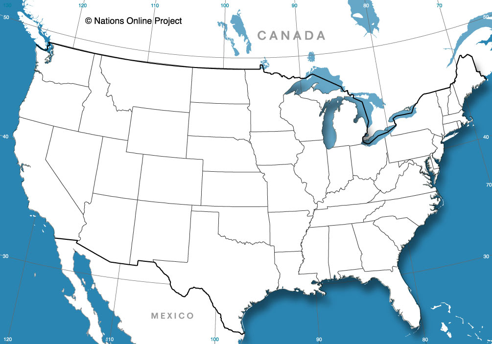 Контурная карта США скачать контуры Америки бланк карта США американскиештаты озера на контурной карте Соединённые Штаты Америки