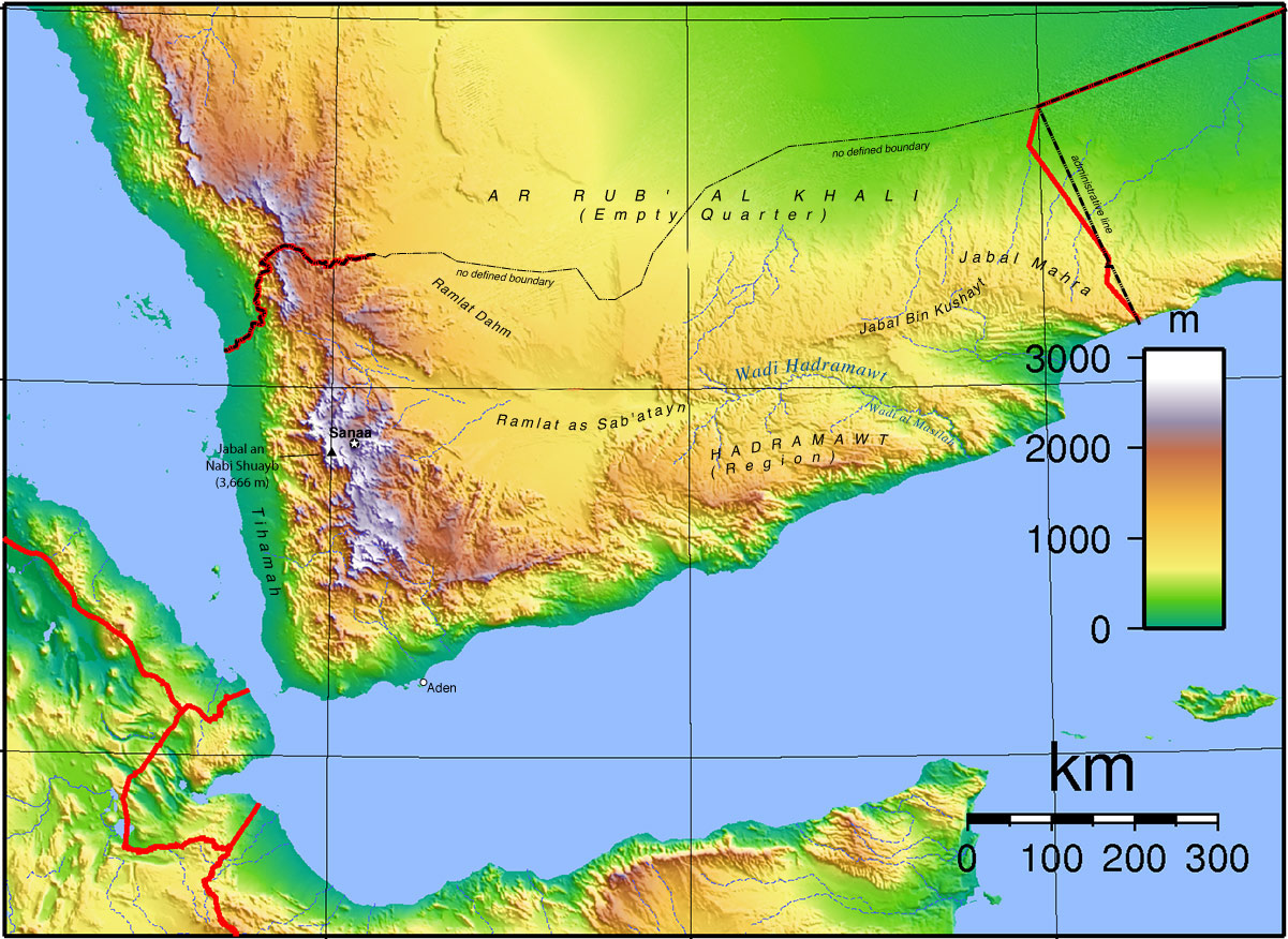 Topographic Map of Yemen