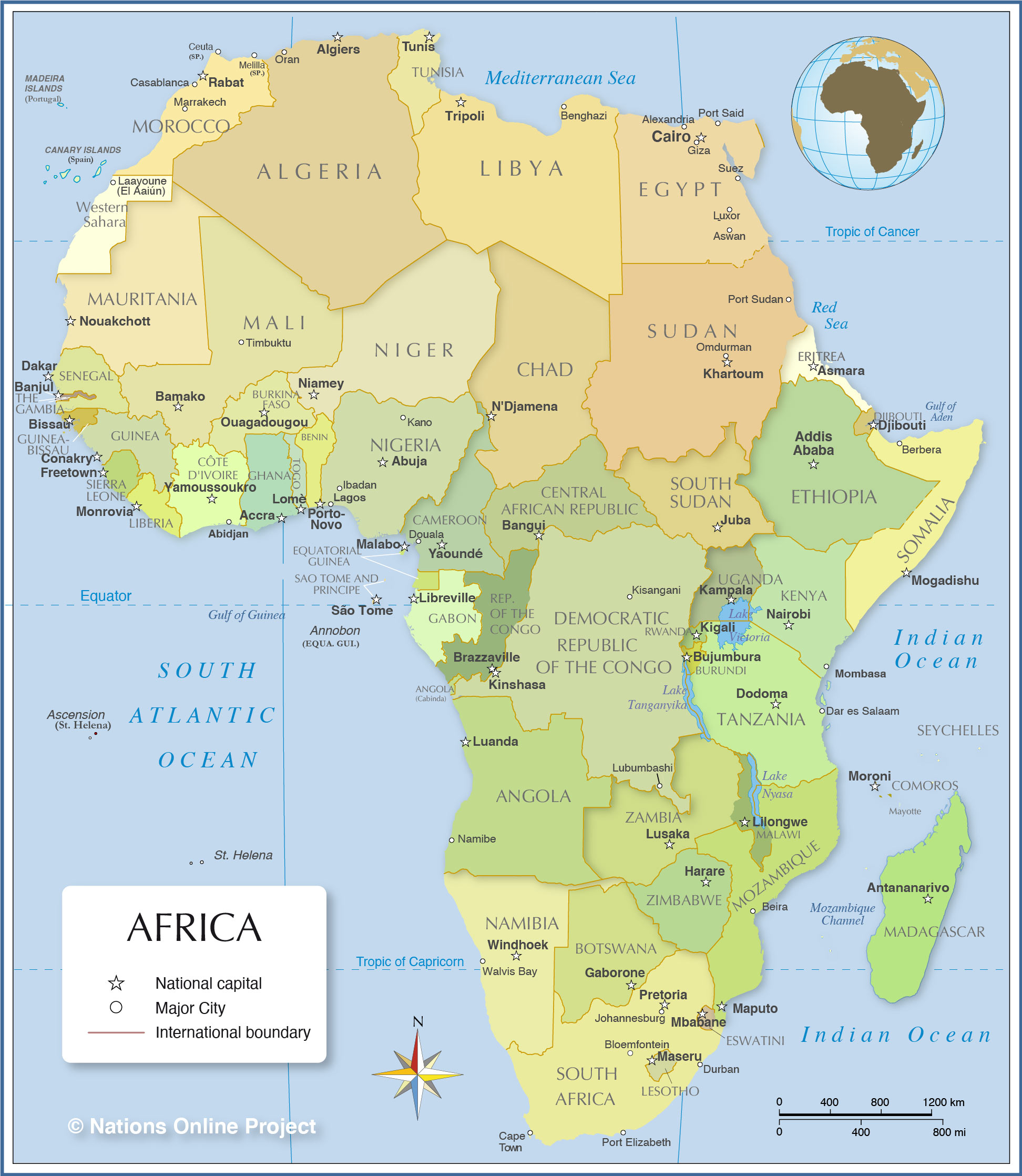 Physical Map Of Africa With Rivers And Mountains