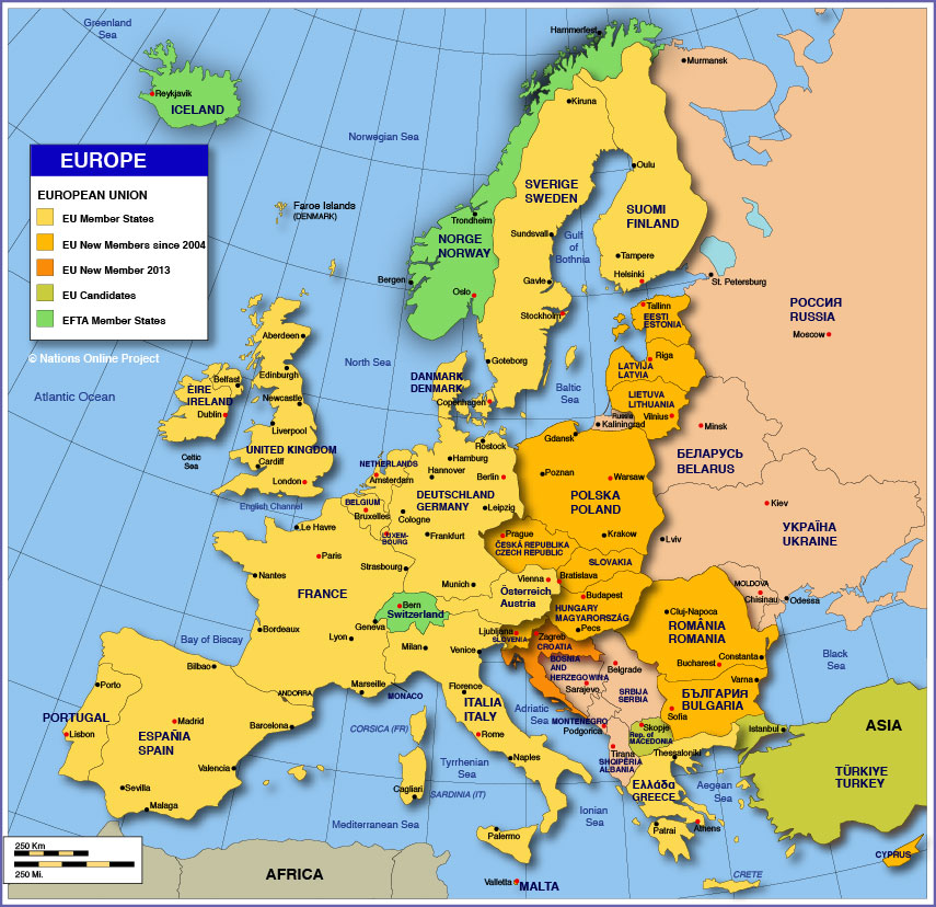 map of european cities and countries. Political Map of Europe