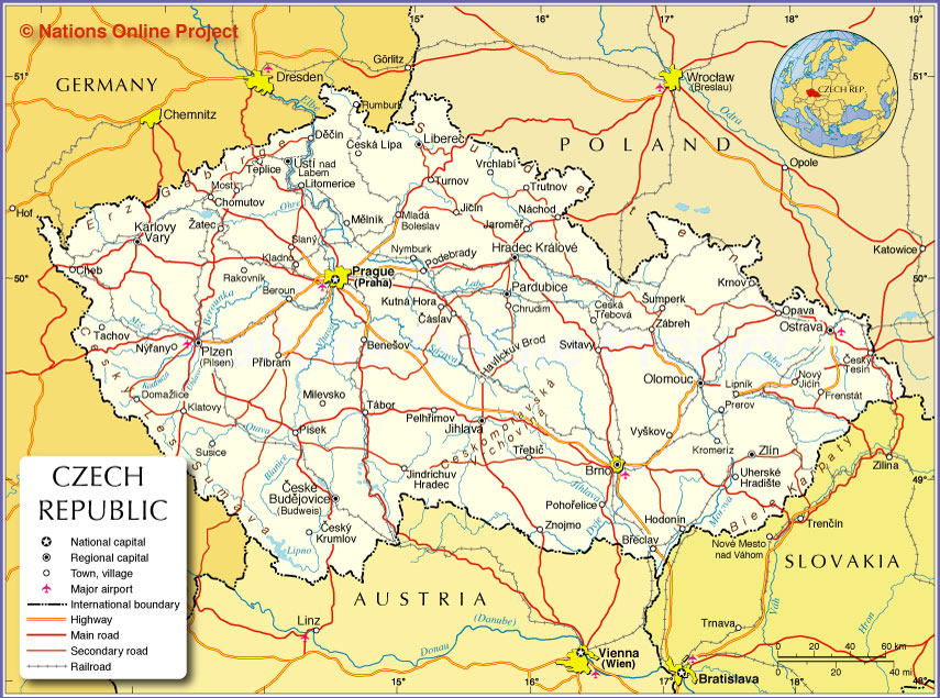 Map is showing Czech Republic and the surrounding countries.