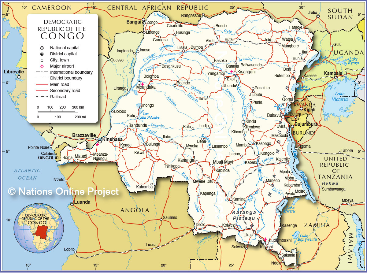 Mappa della Repubblica Democratica del Congo. Credits to: Nations Online Project.