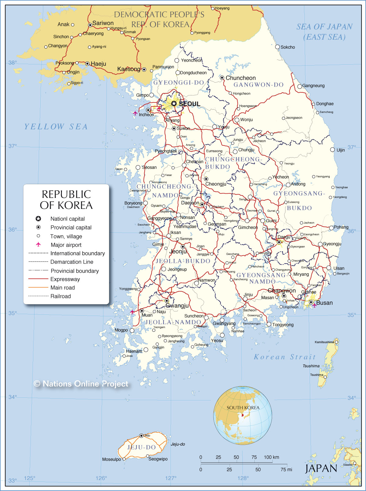 Administrative Map of South Korea - Nations Online Project